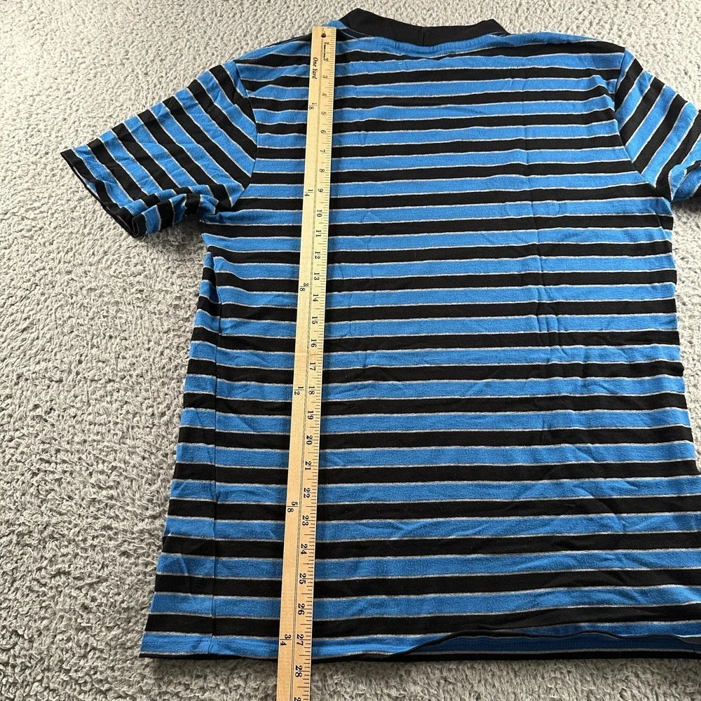 Vintage Guess Jeans Shirt Mens M Blue Black Striped Places+Faces Logo USA Tee - Picture 8 of 12